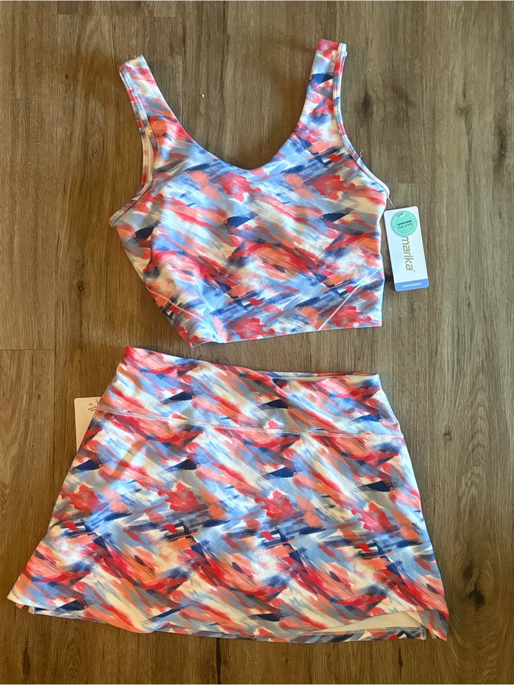 Marika Peach Mini Paint Brush Sports Bra and Skort Activewear Set L/XL